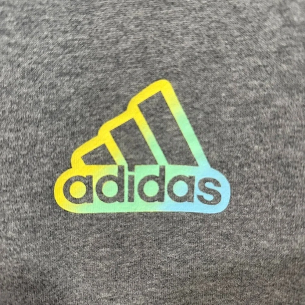 Adidas Kids Gray Heather Rainbow Stripe Pullover Hoodie Gradient Logo Sweatshirt